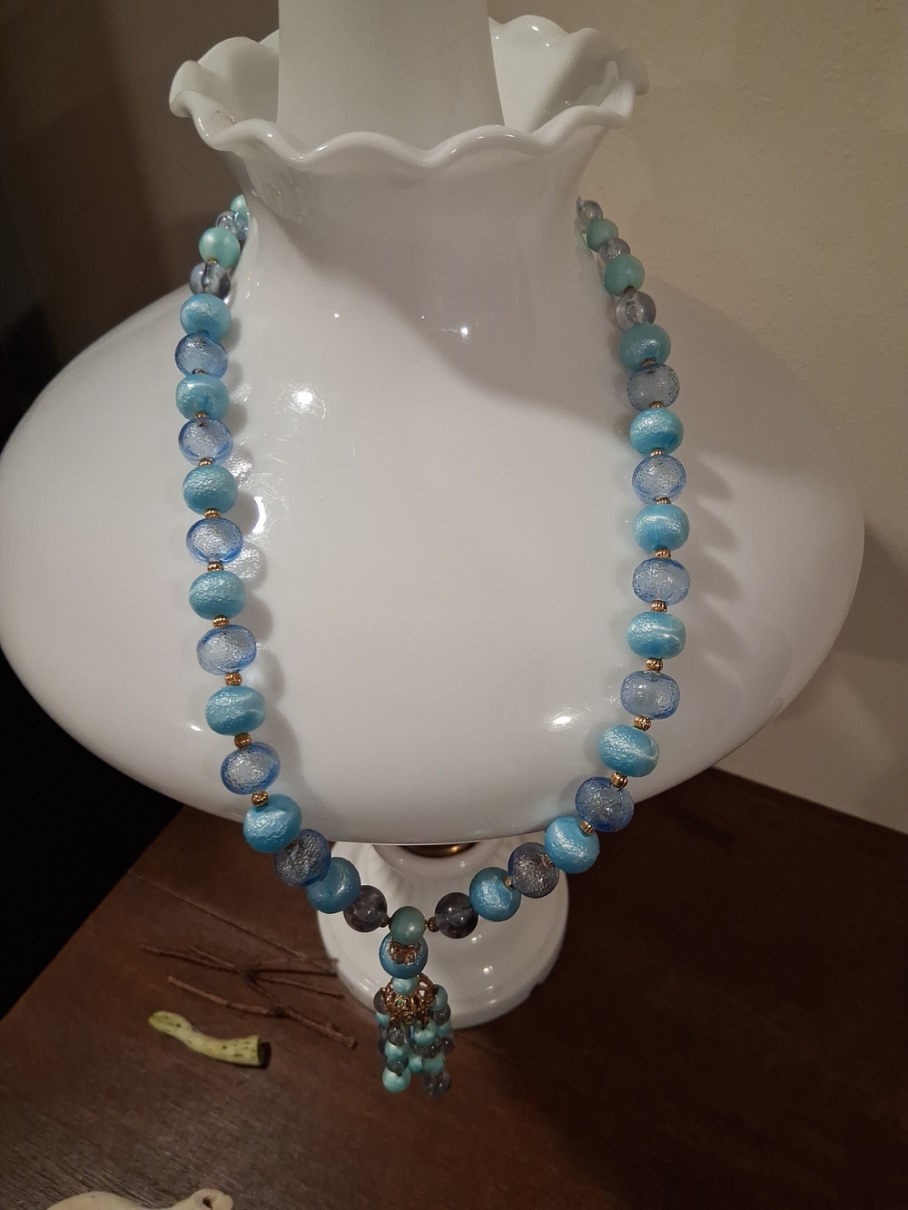 Turquoise and Light Blue Beaded Women's Necklace - Elegant Statement Jewelry